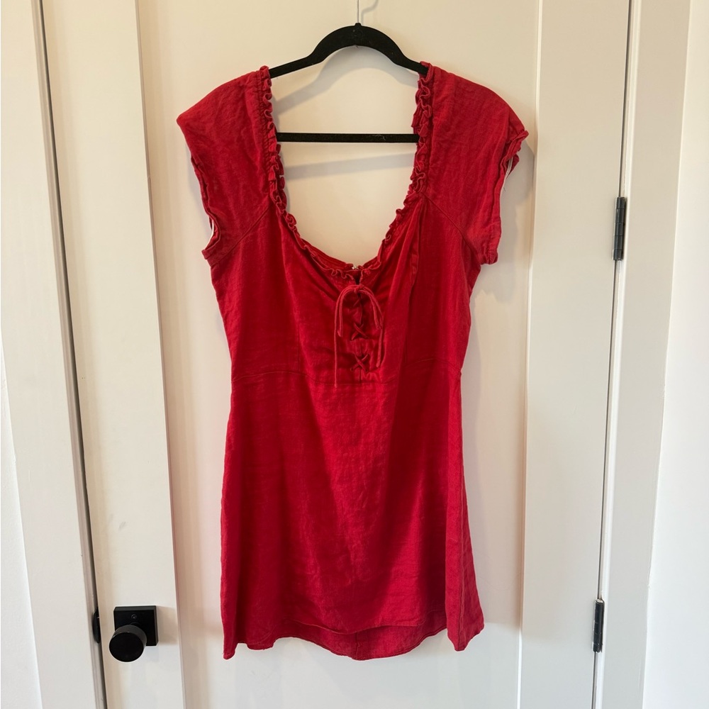 Reformation Red Linen Mini Dress - Picture 6 of 9
